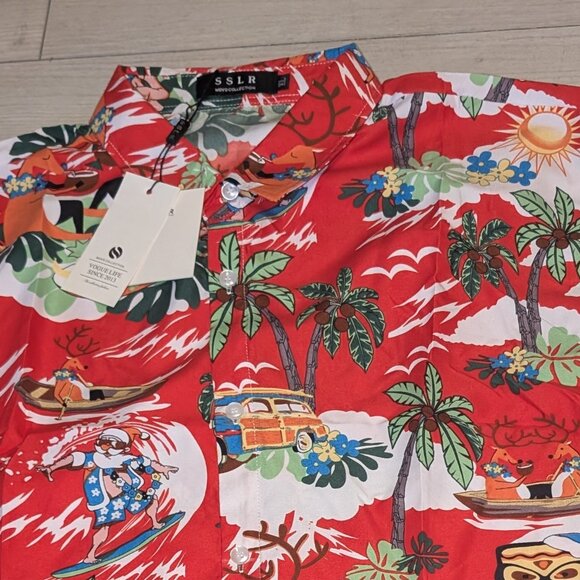 Men's Santa Claus Party Tropical Ugly Hawaiian Christmas Shirt Sz XL - NWT - Picture 2 of 2